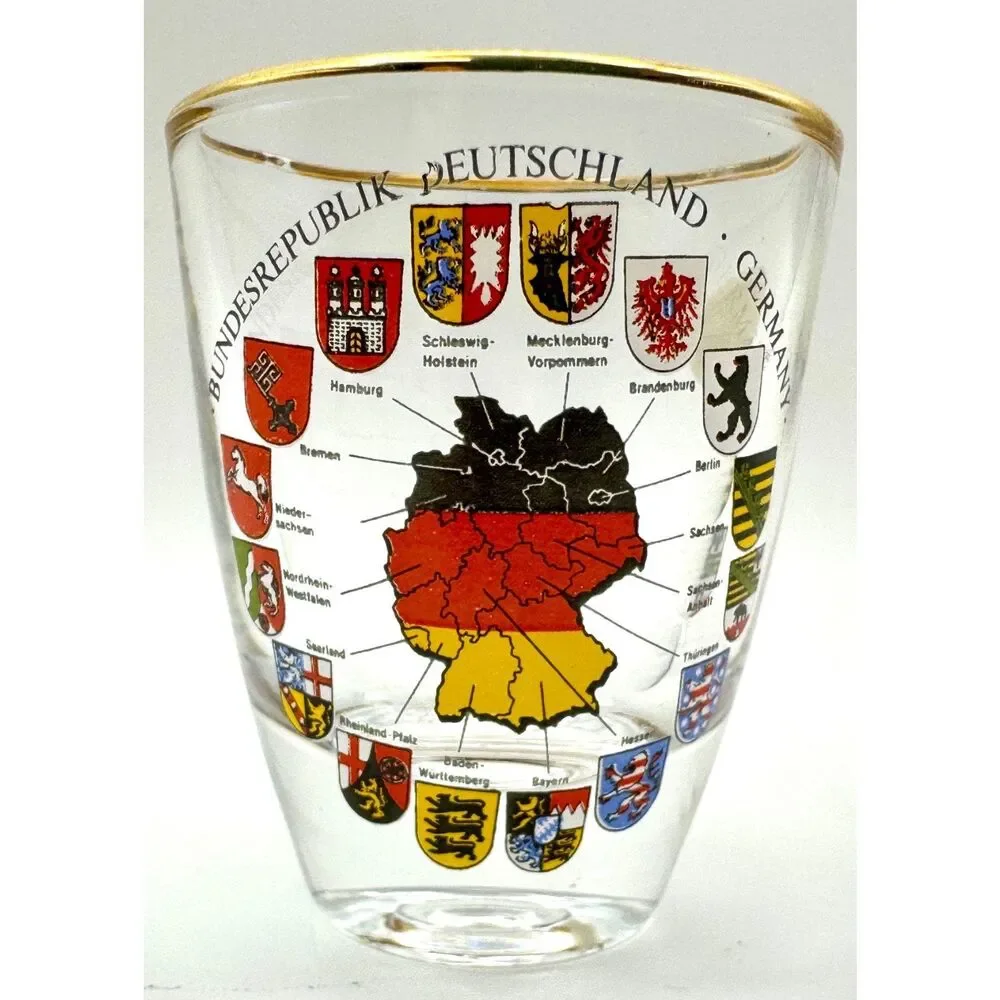 German Deutschland Crests shot glass Vintage Souvenir Glass Good Time